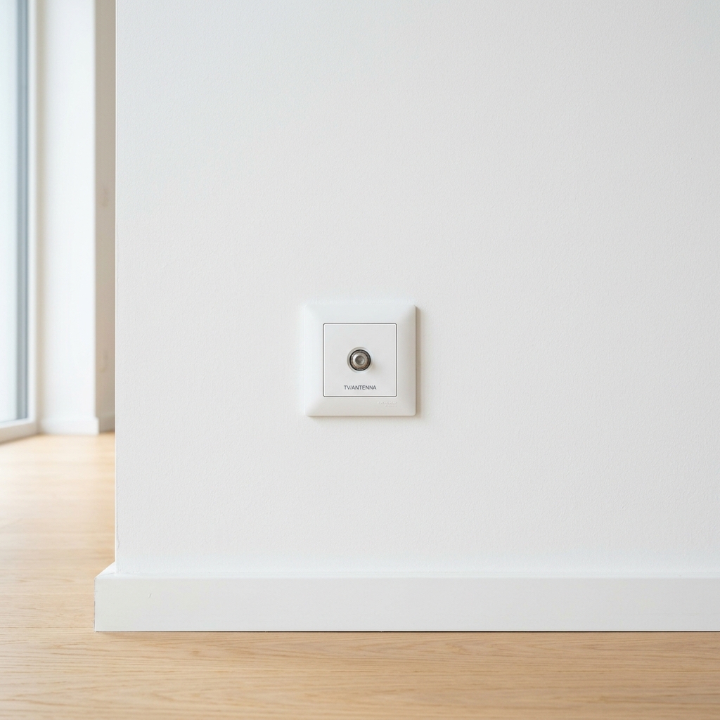 Coaxial cable being neatly fed into a new TV wall point during installation