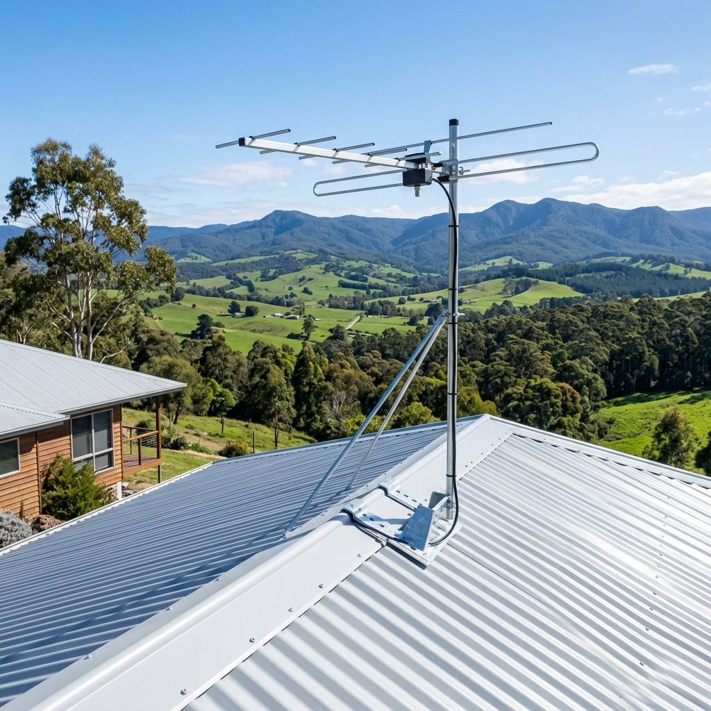 New digital TV antenna installed on a Melbourne brick home rooftop