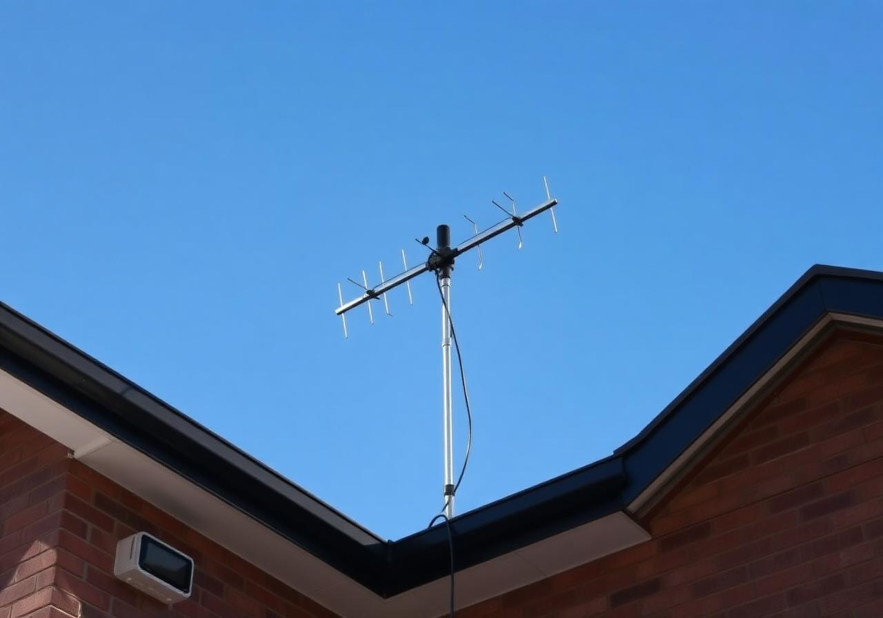 New digital TV antenna installed on a Melbourne brick home rooftop