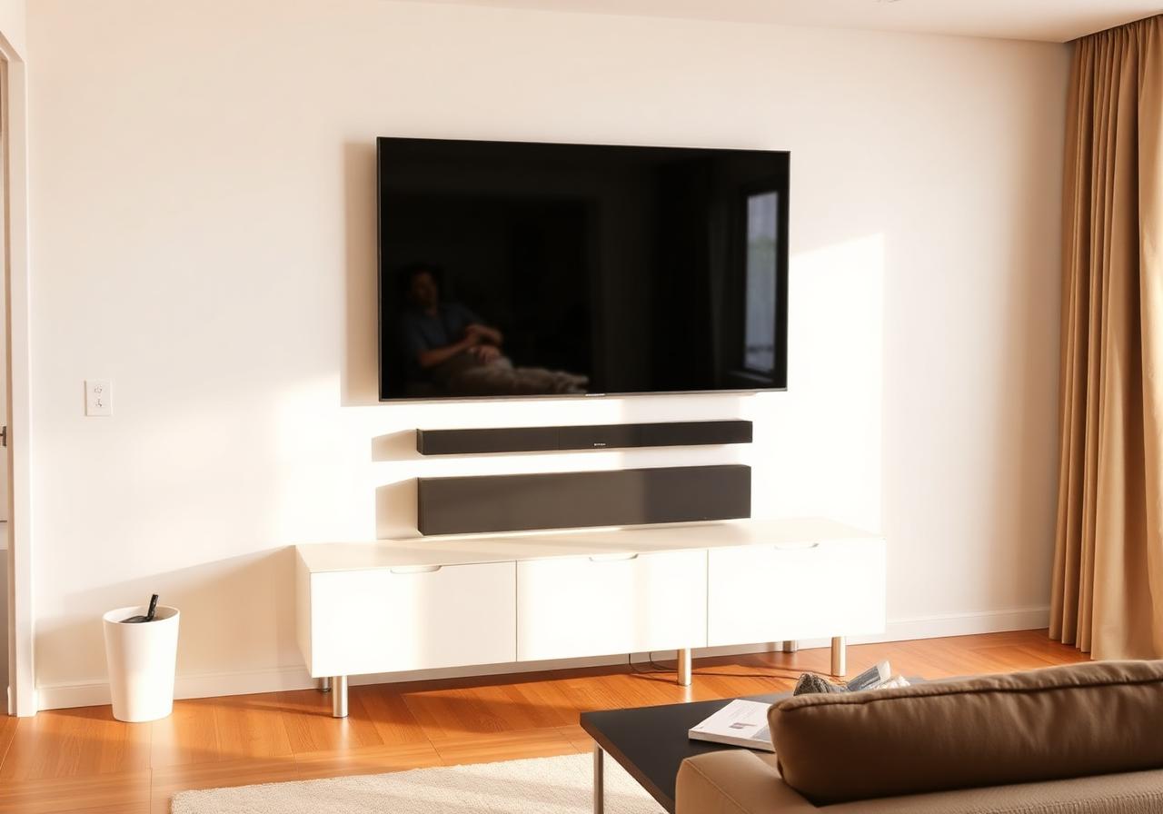 Large flat-screen TV professionally wall mounted in a modern Melbourne living room with cables fully concealed